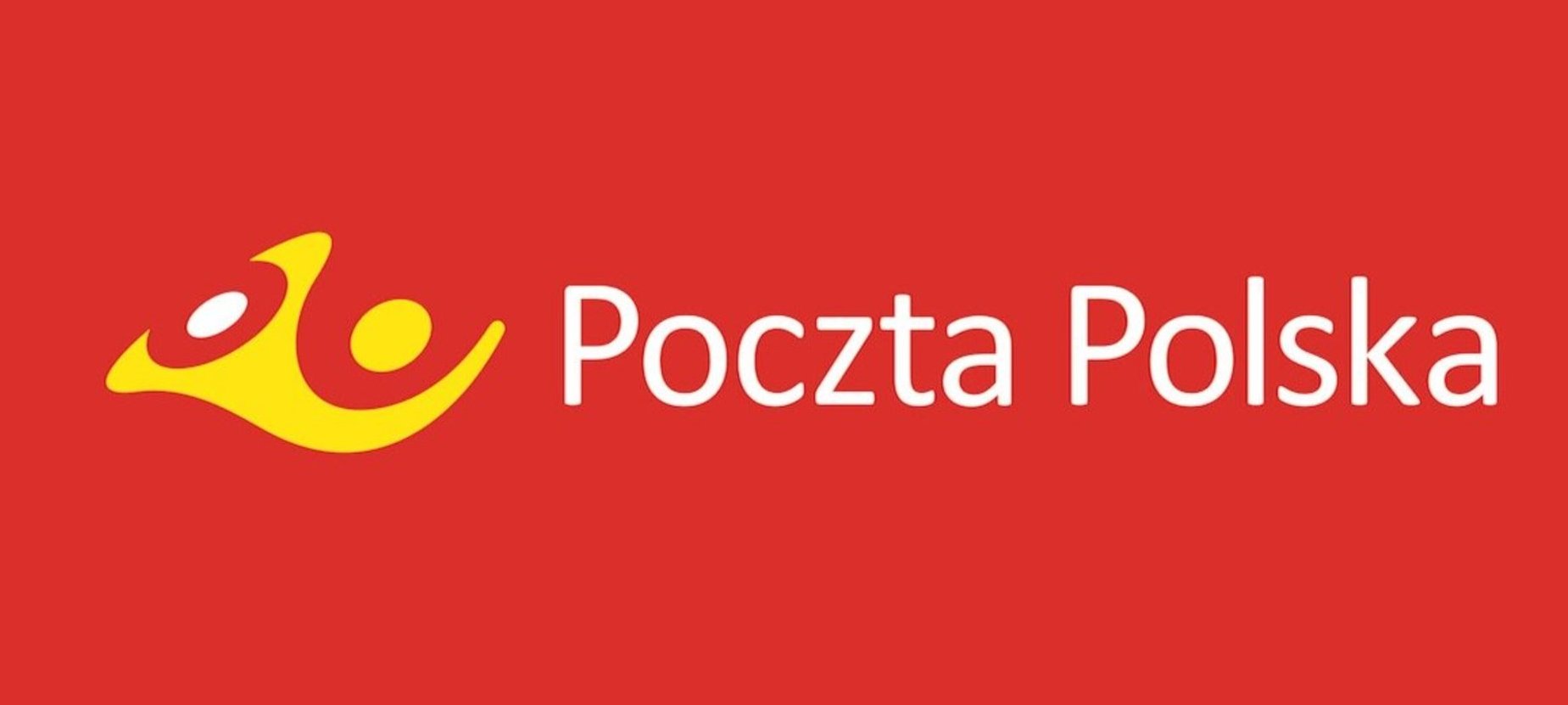Czerwono tło z białym napisem Poczta Polska