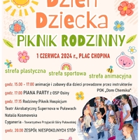 1 czerwca 2024 r., Plac Chopina godz. 15.00 - 17.00 - animacje i zabawy dla dzieci prowadzone przez instruktorów POK 